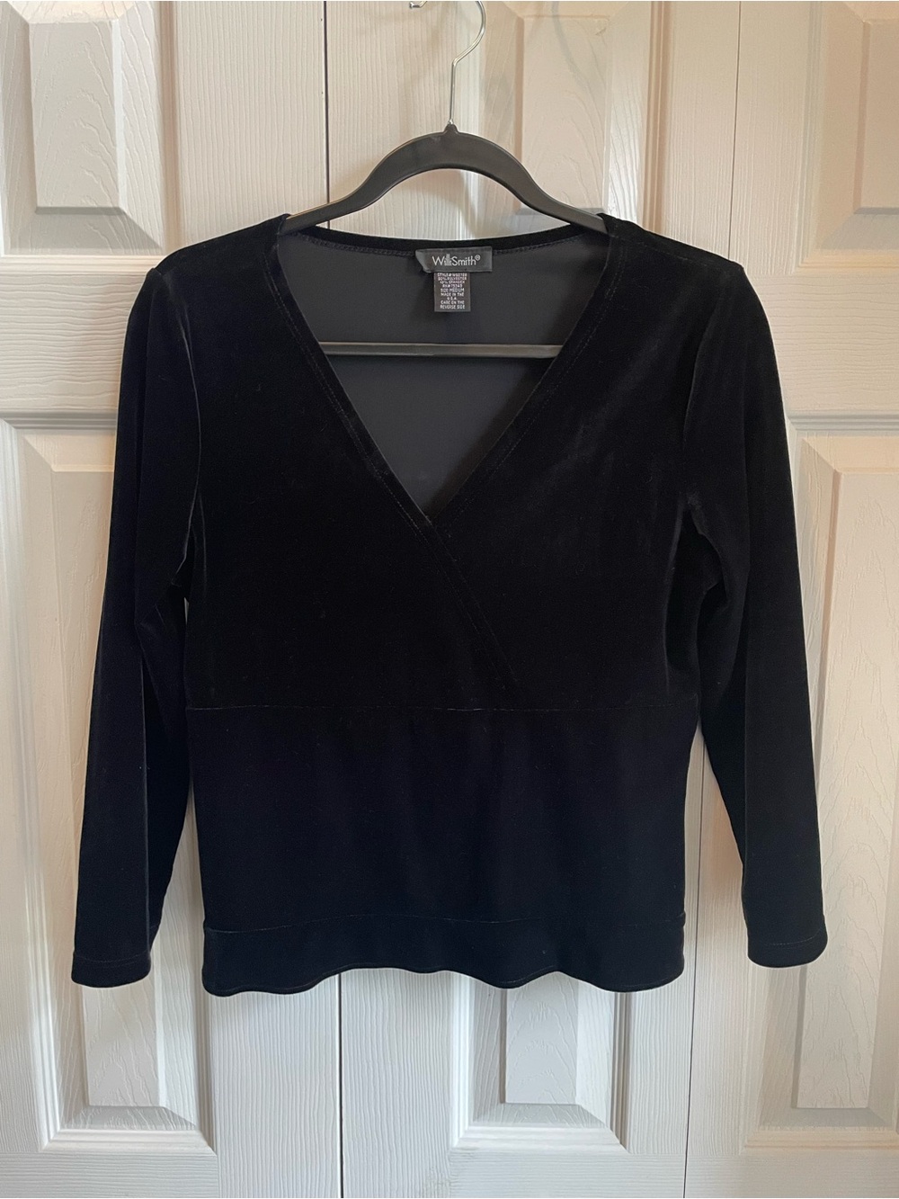 Vintage Willi Smith black velvet faux-wrap blouse size M